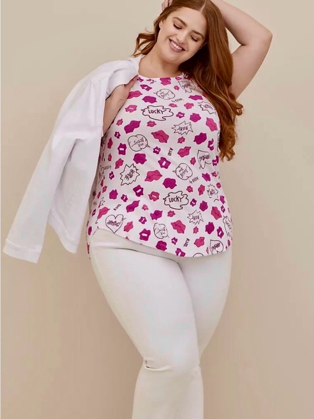 Torrid Betsey Johnson Lips Kiss Print Tank Top, Size 1(14-16), NWT